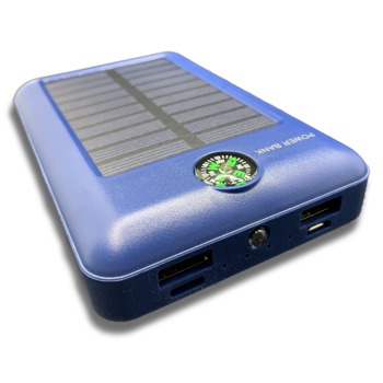 Solární LED power banka s kompasem, svítilnou a čtyřmi USB vstupy  - 10000 mAh, Tmavě modrá