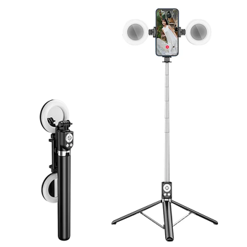Luxusní Selfie tyč 1.7m s dálkovým ovládáním, tripodem a se dvěma světly- Černá