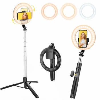 Luxusní Selfie tyč Q05s 1.7m s dálkovým ovládáním, tripodem a LED lampu - Černá
