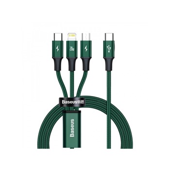 Baseus Rapid Series datový kabel 3v1 USB-C (USB-C + Lightning + USB-C) PD 20W 1.5m zelená