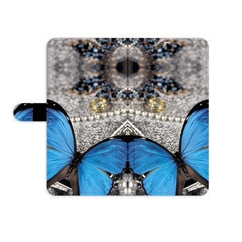 Knížkový obal pro mobil Samsung Galaxy J7 (2016) - Modrý motýl s drahokamy
