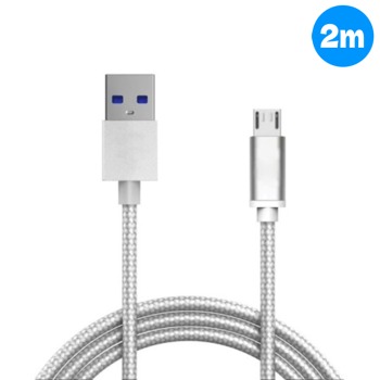 Rychlonabíjecí kabel potažený textilem Micro-USB - stříbrný, 2m