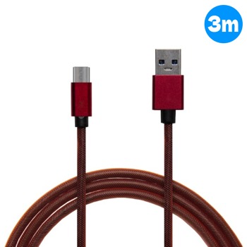 Kovový nabíjecí kabel USB Micro - červený, 3m