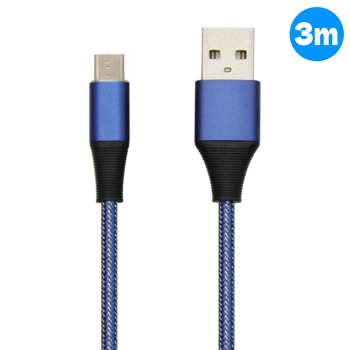 Kovový nabíjecí kabel USB Micro - Modrý, 3m