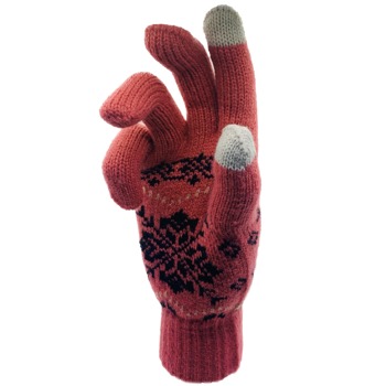 Silné dotykové zimní rukavice - Vzor s vločkou, růžové