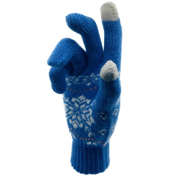 Silné dotykové zimní rukavice - Vzor s vločkou, modré