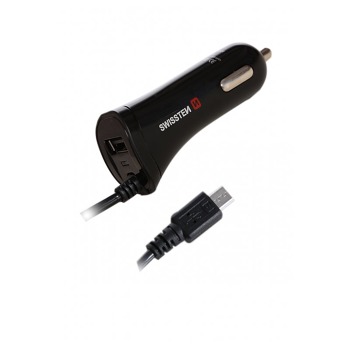 Swissten nabíječka do auta 2,4A 1xUSB intergovaný kabel Micro USB - Černá