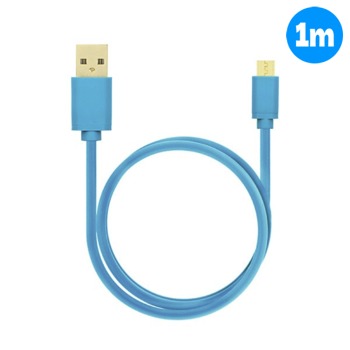 Kabel, rychlonabíjecí 2.1A, USB Micro - Modrý, rovný 1m