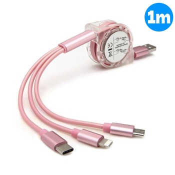 Rychlonabíjecí kabel 3 v 1 - Růžový