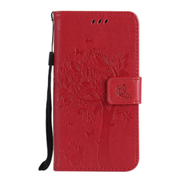Knížkový obal na mobil Poco M5s - Kočka a strom, Červené