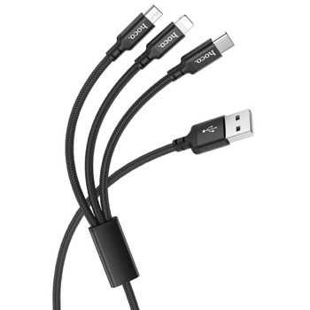 Rychlonabíjecí kabel HOCO USB-C vstup, 2.4A, 3 v 1 - Černý