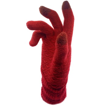 Silné dotykové zimní rukavice - Pletený vzor, červené