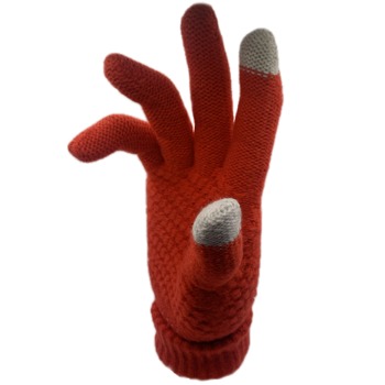 Silné dotykové zimní rukavice s pleteným vzorem - Červené