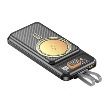 Magnetická bezdrátová powerbanka s USB-C / Lightning kabelem - 15000 mAh, Černá
