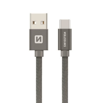 DATOVÝ KABEL SWISSTEN TEXTILE USB / USB-C 0,2 M ŠEDÝ