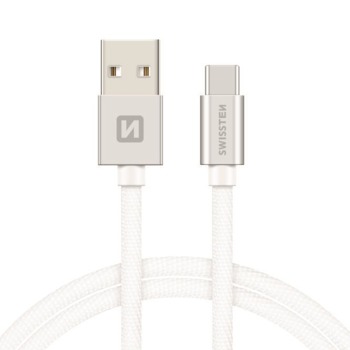DATOVÝ KABEL SWISSTEN TEXTILE USB / USB-C 2,0 M STŘÍBRNÝ