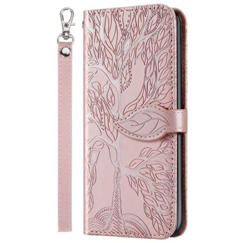 Knížkový obal na mobil iPhone 14 - Strom, luxusní růžová 