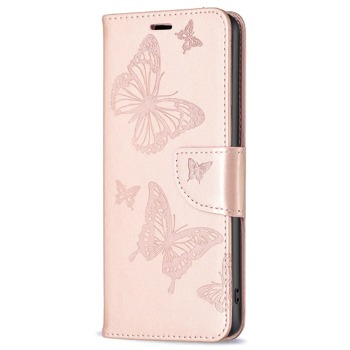 Flipové pouzdro na mobil iPhone 13 - Motýlci, Zlato-růžové
