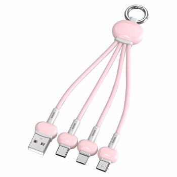 Rychlonabíjecí kabel 3v1 s kroužkem na klíče - Růžový