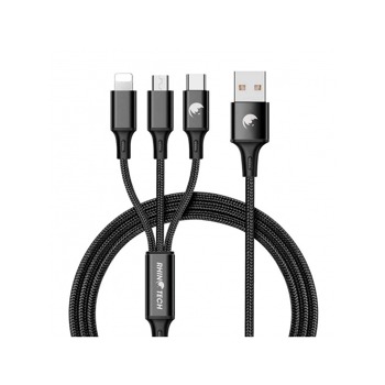 RhinoTech nabíjecí a datový kabel 3v1 USB-A (MicroUSB + Lightning + USB-C) 1,2m černá
