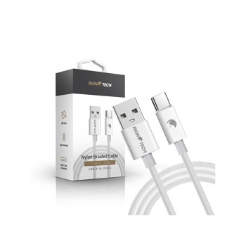 RhinoTech kabel s nylonovým opletem USB-A na USB-C 27W 1M bílá