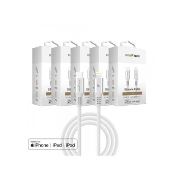 RhinoTech LITE MFi kabel s nylonovým opletem USB-C na Lightning 1.2m stříbrná (5ks)