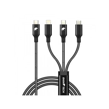RhinoTech nabíjecí a datový kabel 3v1 USB-C (MicroUSB + Lightning + USB-C) 40W 1,2m černá