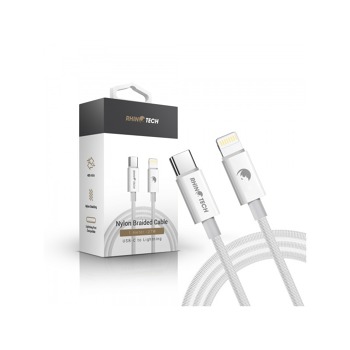RhinoTech kabel s nylonovým opletem USB-C na Lightning 27W 1M bílá (5ks set)