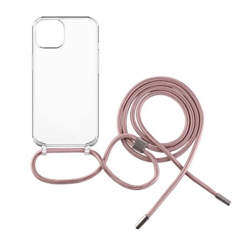 Pouzdro FIXED Pure Neck s růžovou šňůrkou na krk pro Apple iPhone 12