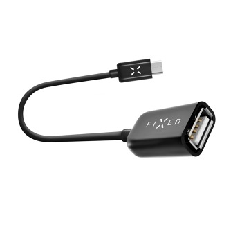 OTG datový kabel FIXED s konektory USB-C/USB-A, USB 2.0, 20 cm, černý