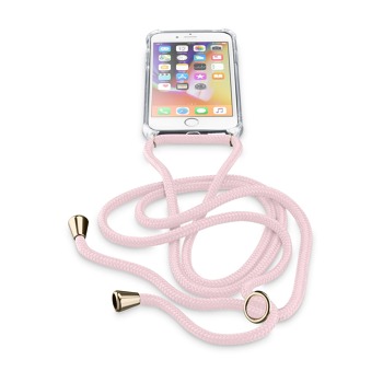 Transparentní zadní kryt Cellularline Neck-Case s růžovou šňůrkou na krk pro Apple iPhone 7