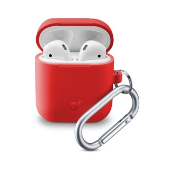 Ochranný kryt s karabinou Cellularline Bounce pro Apple AirPods 1 & 2, červený