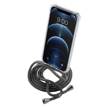 Transparentní zadní kryt Cellularline Neck-Case s černou šňůrkou na krk pro Apple iPhone 12 PRO MAX