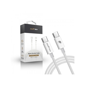 RhinoTech kabel s nylonovým opletem USB-C na USB-C 60W 2M bílá (5ks set)