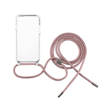 Pouzdro FIXED Pure Neck s růžovou šňůrkou na krk pro Apple iPhone SE 2020