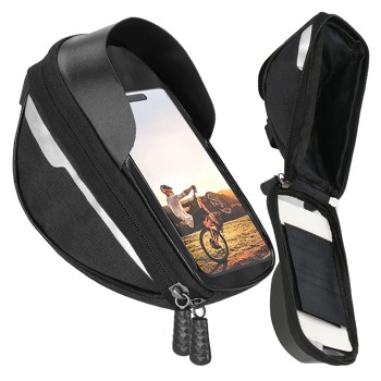 Vodotěodolná taška na kolo s pouzdrem na telefon - Černá