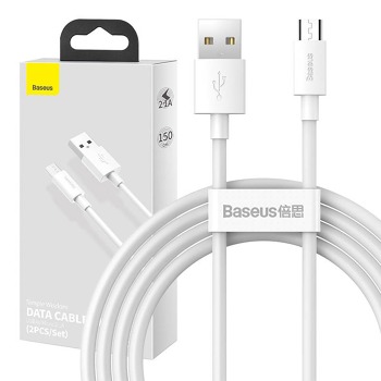 Sada datových kabelů Baseus Simple Wisdom USB to Micro 2.1A (2PCS/Set) 1.5m White