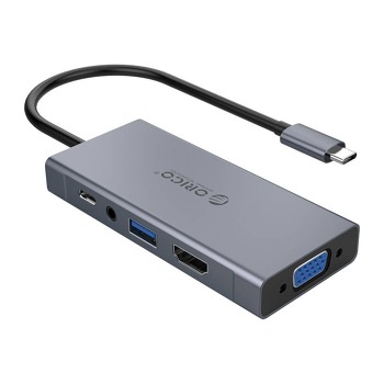 Adaptér Rozbočovač Orico 5 v 1, HDMI 4K + USB 3.0 + VGA + AUX + USB-C PD 60W