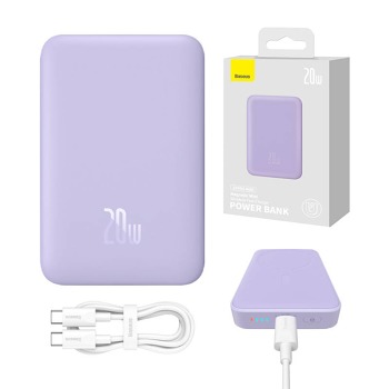 Powerbanka Baseus Magnetic Mini 10000mAh, USB-C  20W MagSafe (fialová)