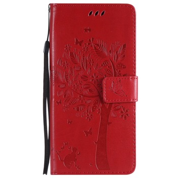 Knížkový obal na mobil Huawei Nova 3i - červené, kočka pod stromem
