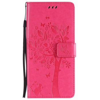 Obal na mobil Huawei Nova 3i - růžové, kočka pod stromem
