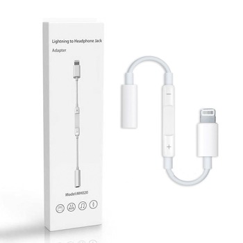 Redukce apple Lightning konektor na 3.5 mm Jack sluchátka s regulací hlasitosti
