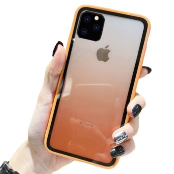 Plastový kryt s oranžovým rámem pro iPhone 11 Pro Max - Transparentní