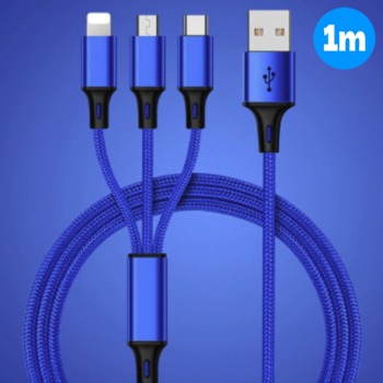 Rychlonabíjecí kabel 3v1 - Modrý