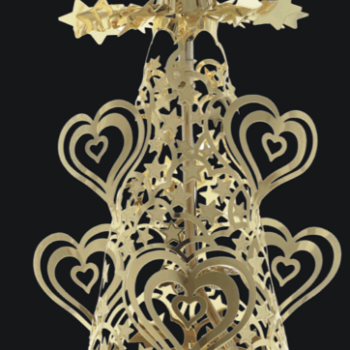 3D stromeček - zlatý, srdce-16cm