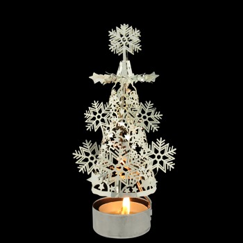 3D stromeček - stříbrný, sněžné vločky-16cm