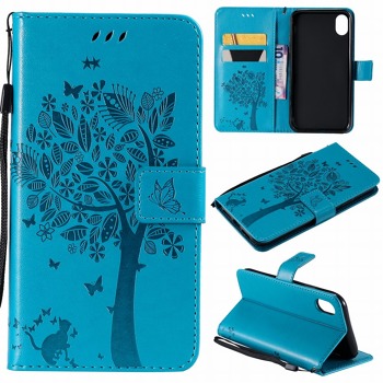 Pouzdro pro iPhone 7 - Kočka a strom, modré