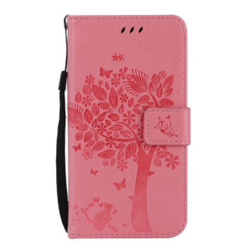 Knížkový obal na mobil iPhone 11 - Kočka a strom, Světle růžové