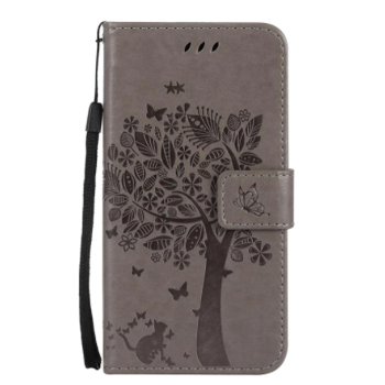 Knížkový obal pro mobil Redmi Note 10S- Kočka a strom, Šedé