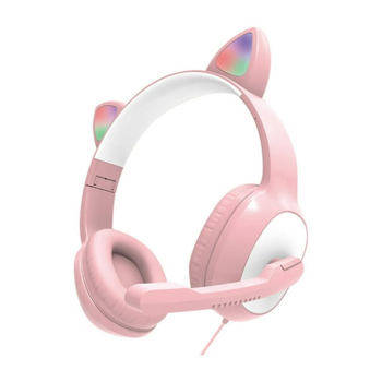 Herní drátová sluchátka G19 s mikrofonem a oušky - Růžové